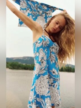 ZARA Linen Blend Camisole Floral Fit & Flare Mini Dress Size Small